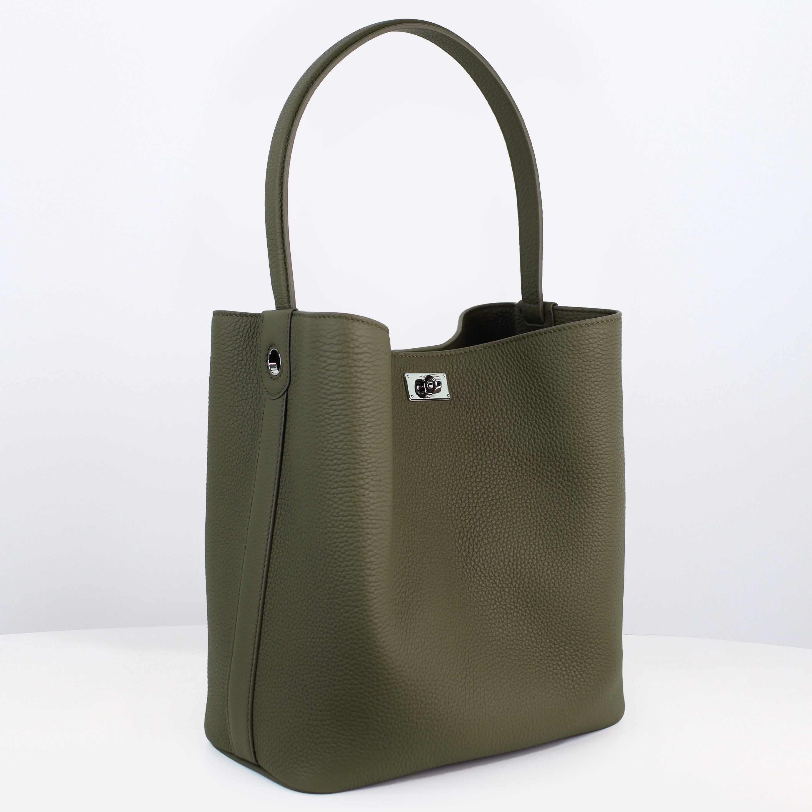 LEATHER BUCKET BAG ODEON PM KHAKI
