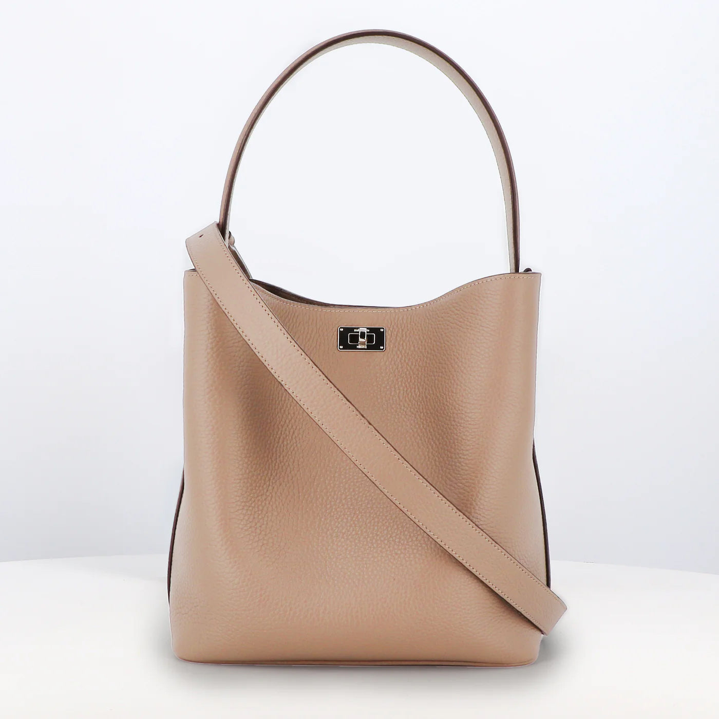LEATHER BUCKET BAG ODEON PM TOURTERELLE
