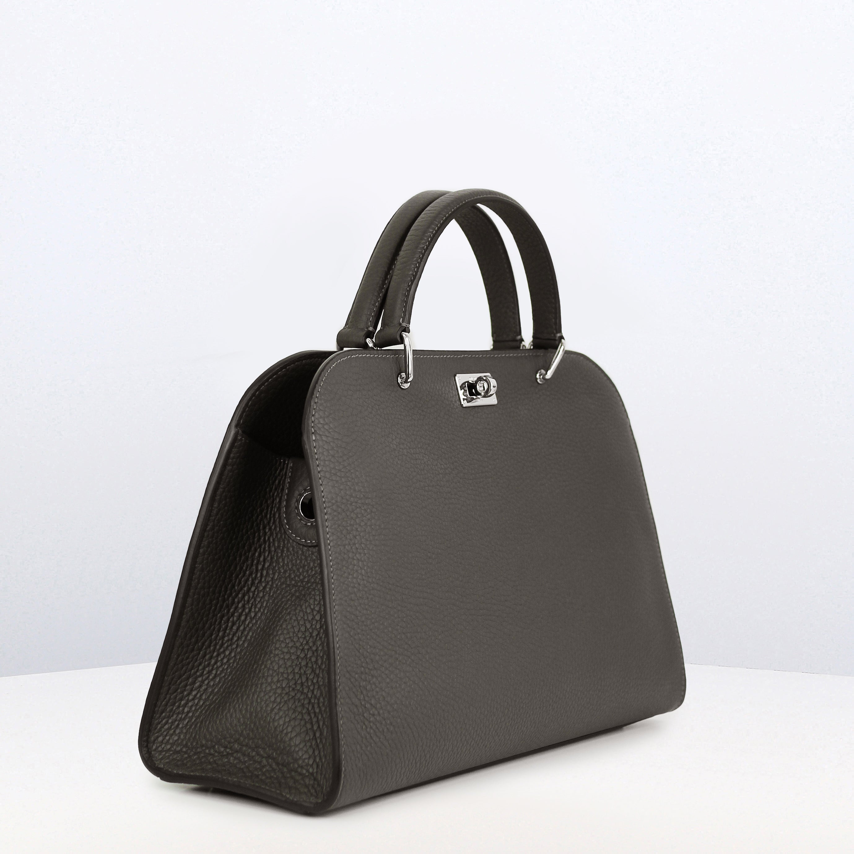 LEATHER HANDBAG OPERA PM CHARCOAL GREY