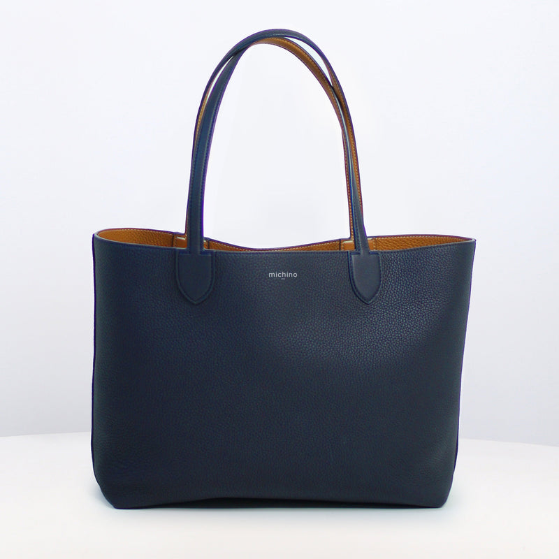 RIVOLI REVERSIBLE LEATHER TOTE BAG EAST/WEST CAMEL/SMOKE