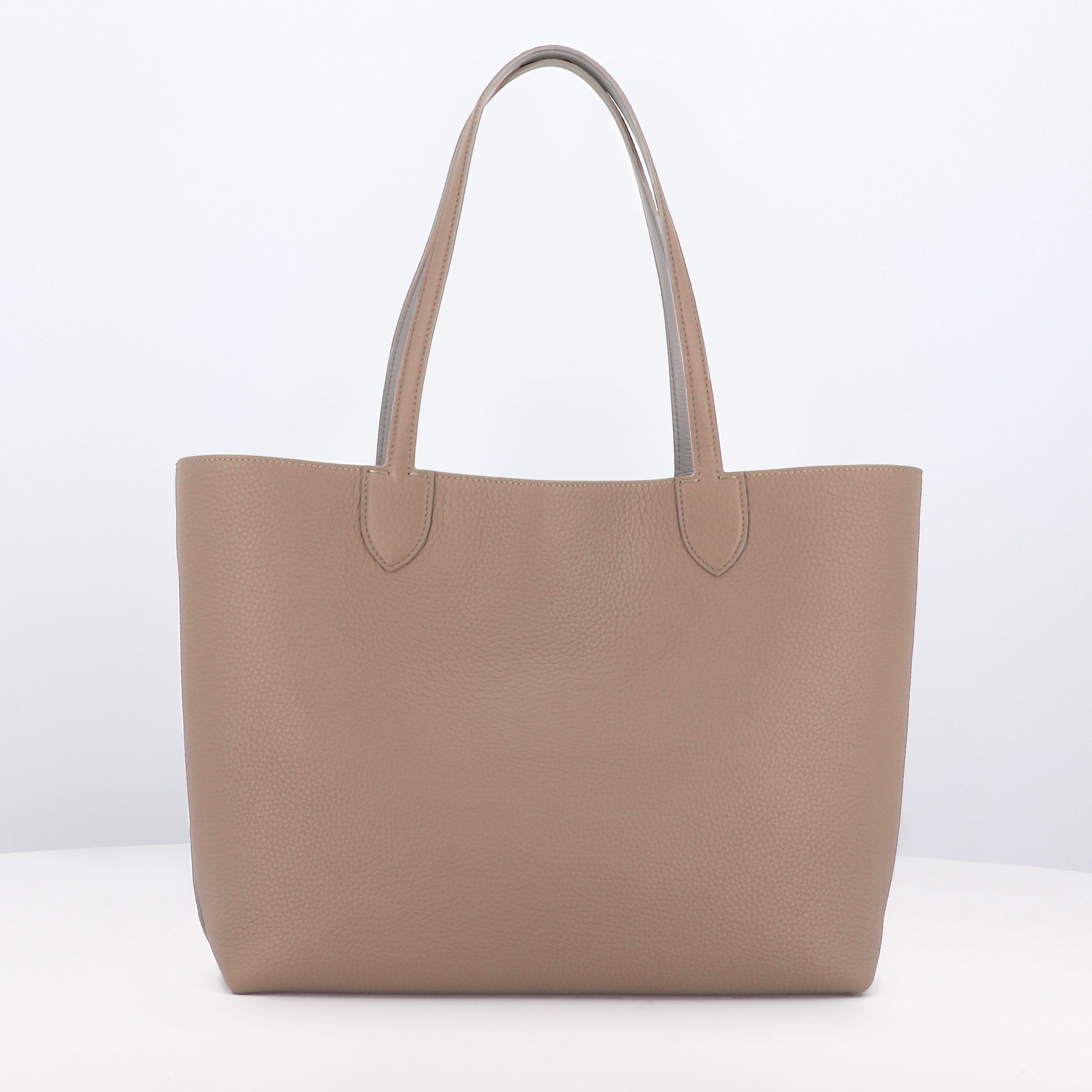 RIVOLI REVERSIBLE LEATHER TOTE BAG EAST/WEST TOURTERELLE/CRAIE