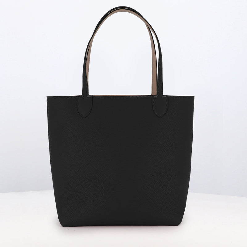 RIVOLI REVERSIBLE LEATHER TOTE BAG NORTH/SOUTH BLACK/TOURTERELLE